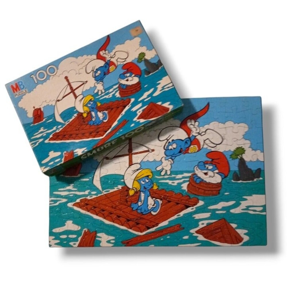 Milton Bradley Smurf Jigsaw Puzzle-Vintage-41906-100 Pieces-Smurfette-Complete